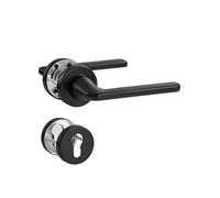 SORWDUERM Poignée de Porte Noire, Garniture de Prothèse en Acier Inoxydable Brossé Mat, Poignée pour Porte d'Entrée et Porte Intérieure, Forme en L, Rosace Ronde, PZ - Cylindre de Profil