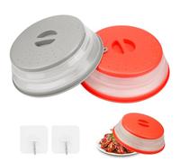 Sosayet Cloche Micro Onde, 2 Pièces Couvercle Micro Ondes avec 2 Crochets, Passoire avec Trous de Vapeur pour Fruits Et Légumes, Sans Bap et Non Toxique (Gris + Rouge)