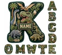 SosnSusn Coussin Lettre Dinosaure 3D Personnalisé avec Prénom, Oreiller Peluche Initial A-Z Motif Jungle, Décoration Chambre Cadeau Souvenir Unique Naissance Anniversaire pour Amateurs de Dinosaures