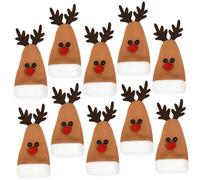 Sosoport Lot de 10 Housses de Couverts en Tissu Brun 14x6 Cm Forme Renne de Noël, Pochettes Décoratives pour Fourchettes, Accessoire Festif pour Table de Dîner et Fête de Noël