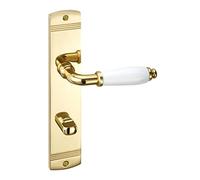 SOTECH 1 Jeu de béquille MATTEO laiton poli Poignée porcelaine blanc | brillant Béquille de salle de bain (WC) sur plaque longue Set de salle de bain avec matériel de fixation