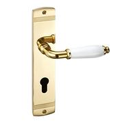 SOTECH 1 Jeu de béquilles MATTEO Laiton poli Poignée en porcelaine blanc brillant Cylindre profilé (PZ) Poignées de porte sur plaque longue Béquille vintage avec matériel de fixation de