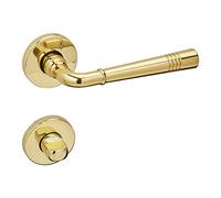 SOTECH 1 Jeu de poignée de porte FREJA laiton poli Salle de bain (toilette) Poignée de porte sur rosace ronde set salle de bain avec matériel de fixation de