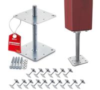 SOTECH 16 pièces support de poteau 160 x 160 x 250 mm Filetage M24 acier galvanisé à chaud Plaque de base réglable en hauteur Support de poteau à visser Résistant aux intempéries
