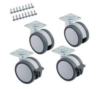 SOTECH Jeu de 4 roulettes de meuble Hamm Ø 63 mm hauteur 74,5 mm, blanc/gris, capacité de charge 35Kg (2x roulettes pivotantes, 2x roulettes pivotantes avec frein), plaque à visser 47 x 47 mm