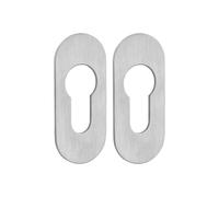 SOTECH Jeu de deux rosaces adhésives ovales, 65 x 28 x 2 mm, en acier inoxydable satiné, avec pastilles adhésives 3M, sans perçage, pour serrures à cylindre profilé