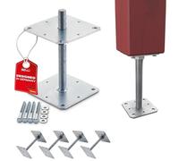SOTECH Kit de 4 supports de poteau 160 x 160 x 250 mm Filetage M24 Acier galvanisé à chaud Poutre de support réglable en hauteur Pied de poteau à visser Résistant aux intempéries