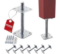 SOTECH Kit de 6 supports de poteau 110 x 110 x 250 mm Filetage M24 Acier galvanisé à chaud Ancrage réglable en hauteur Pied de sol à visser Résistant aux intempéries