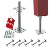 SOTECH Kit de 6 supports de poteau 80 x 80 x 250 mm Filetage M24 Acier galvanisé à chaud Ancrage réglable en hauteur Pied de sol à visser Résistant aux intempéries
