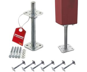 SOTECH Kit de 6 supports de poteau 80 x 80 x 250 mm Filetage M24 Acier | galvanisé à chaud Ancrage réglable en hauteur Pied de sol à visser Résistant aux intempéries