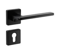 SOTECH Kit de poignées de porte ADAMO noir mat carré avec rosaces pour cylindre profilé poignée de porte Kit de rosaces de poignée de porte avec matériel de montage
