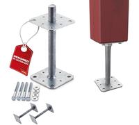SOTECH Lot de 2 supports de poteau 110 x 110 x 250 mm Filetage M24 Acier galvanisé à chaud Support de poteau en bois réglable en hauteur Pied de support à visser Résistant aux intempéries