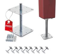 SOTECH Lot de 8 supports de poteaux 160 x 160 x 250 mm Filetage M24 Acier galvanisé à chaud Pied de poteau réglable en hauteur Support de poteau à visser Résistant aux intempéries