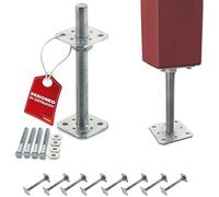 SOTECH Lot de 8 supports de poteaux 80 x 80 x 250 mm Filetage M24 Acier | galvanisé à chaud Pied de poteau réglable en hauteur Support de poteau à visser Résistant aux intempéries
