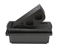 SOTECH Prise de Courant Intégrée (2 x Port USB / 2 x Prise Schuko) noir | in iche avec Push to open Couvercle Pivotant Prise