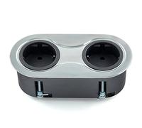 SOTECH Prise encastrée (2 x prises Schuko) double prise ovale aspect acier inox brossé avec câble de raccordement avec fiche pour plans de travail