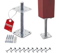 SOTECH Set de 10 supports de poteau 110 x 110 x 250 mm Filetage M24 Acier | galvanisé à chaud Connecteur réglable en hauteur Plaque de base à visser Résistant aux intempéries