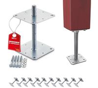 SOTECH Set de 10 supports de poteaux 160 x 160 x 250 mm Filetage M24 Acier galvanisé à chaud Connecteur réglable en hauteur Plaque de base à visser Résistant aux intempéries