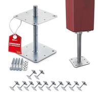 SOTECH Set de 12 supports de poteaux 160 x 160 x 250 mm Filetage M24 Acier galvanisé à chaud Pied de support réglable en hauteur Connecteur à visser Résistant aux intempéries