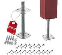 SOTECH Set de 16 supports de poteaux 80 x 80 x 250 mm Filetage M24 Acier | galvanisé à chaud Plaque de base réglable en hauteur Support de poteaux à visser Résistant aux intempéries