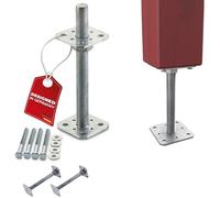 SOTECH Set de 2 supports de poteau 80 x 80 x 250 mm Filetage M24 Acier | galvanisé à chaud Support de poteau en bois réglable en hauteur Pied de support à visser Résistant aux intempéries