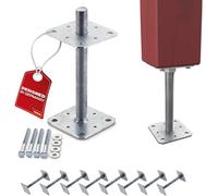 SOTECH Set de 8 supports de poteau 110 x 110 x 250 mm Filetage M24 acier galvanisé à chaud Pied de poteau réglable en hauteur Fixation de poteau à visser Résistant aux intempéries