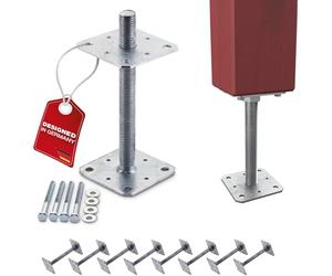 SOTECH Set de 8 supports de poteau 110 x 110 x 250 mm Filetage M24 acier galvanisé à chaud Pied de poteau réglable en hauteur Fixation de poteau à visser Résistant aux intempéries