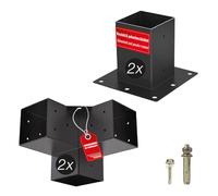 SOTECH SET de montage 4 pièces (2x connecteur d'angle + 2x douille de sol) carré 90 x 90 mm acier galvanisé et revêtement par poudre noir pour une protection maximale contre la corrosion