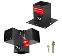 SOTECH SET de montage 4 pièces (2x raccords d'angle + 2x douilles au sol) | carré 100 x 100 mm Acier galvanisé et revêtement par poudre noir pour une protection maximale contre la corrosion