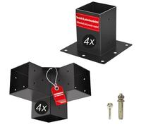SOTECH SET de montage 8 pièces (4x raccords d'angle + 4x douilles pour sol) | carré 100 x 100 mm acier galvanisé et peint en noir par poudrage pour une protection maximale contre la corrosion