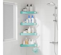 Sotfamily 4 pièces Plastique Etagere Douche sans Percage, Rangement et Organisation de la Salle de Bain, Porte Savon Douche, Etagere Salle de Bain, Comprend 6 Autocollants Adhésifs, Turquoise