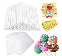 SOTMALTK Kit de 320 bâtons et emballages pour cake pop, bâtons de sucettes, sacs à cake pop avec nœud métallique torsadé, parfait pour la fabrication de sucettes, bonbons, chocolats et biscuits -