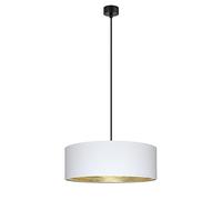Sotto Luce Akai lampe suspendue glamour à 1 lumière - tissu blanc/doré - câble en tissu noir de 1,5 m - rosace de plafond noire - 1 x E27 - ø 45 cm