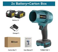 Souffleur à batterie - Souffleur manuel Turbo - Moteur sans balais 18V - Débit d'air de 200 m/s - Pression élevée de 1200W - Coffret comprenant 2 batteries de 3,0 Ah