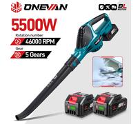 Souffleur d'air électrique sans fil ONEVAN 5500W, sans balais, pour feuilles, poussière, neige, outil de nettoyage haute puissance, compatible avec batterie Makita 18V. 2 Big Battery Set
