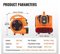 Souffleur d'air électrique - Soufflette - Air comprimé - Souffleur de sol - 13,3 kg - 1350 tr/min - Sec - Refroidissement