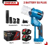 Souffleur d'air - Souffleur turbo à main - Kit comprenant 2 batteries 18 V - Puissance 5 000 W - Haute pression - Vitesse de rotation 38 000 tr/min - Moteur à balais - Sans fil - Orange