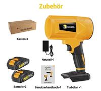 Souffleur de feuilles à batterie 1500W, modèle turbo, souffleur manuel, aspirateur de feuilles, souffleur multifonction pour jardin, terrasse et balcon. 21V, 2 batteries avec chargeur, 86 cm, 62500 RP