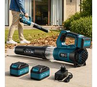 Souffleur de feuilles à batterie 850W, moteur sans balais, vitesse de 180 km/h, débit d'air de 800 m³/h, avec 2 batteries de 5200mAh, 35 000 tr/min, mode turbo, 5 niveaux de puissance