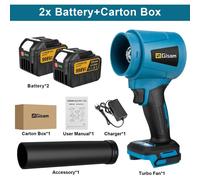 Souffleur de feuilles à batterie Jet-Fan - Souffleur manuel Turbo - 21V - 300 000 tr/min - Débit d'air de 400 m/s - Moteur sans balais - Coffret comprenant 2 batteries