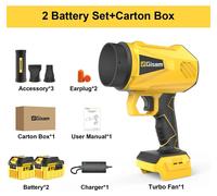 Souffleur de feuilles à batterie, modèle turbo, 18V. Moteur sans balais, 150 000 tr/min. Débit d'air de 200 m/s. Idéal pour le nettoyage haute pression des voitures et des jardins. Kit comprenant 2 ba