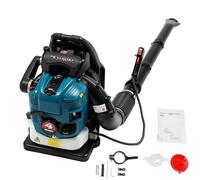 Souffleur de feuilles à essence 75,6 CC 4 temps pour sac à dos 2600 W 7000 R/min Vitesse réglable Aspirateur de jardin et souffleur portatif Moteur Refroidissement à l'air 180° Conduit d'air réglable