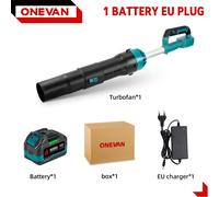 Souffleur de feuilles électrique - Appareil à main, modèle Turbo - 8 000 W - Moteur sans balais - Sans fil - Système 18 V - 1 batterie incluse - Chargeur UE