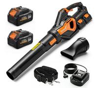 Souffleur de feuilles et aspirateur de feuilles, moteur sans balais, technologie Turbo-Boost, souffleur de feuilles sans fil 20V, plastique, orange/noir | 2 batteries de 4,0 Ah | Vitesse de l'air : 16