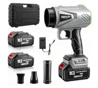 Souffleur de Feuilles sans Fil 21V, 2 x 2.5 Ah Batteries et Chargeur et 3 Tubes de Soufflage, Moteur 40000 TR/Min, 15 m³/Min, 1000W, Portable 0,65kg, pour Jardin, Patio, Voiture et Campin