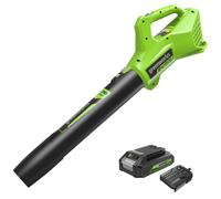 Souffleur de feuilles sans fil Greenworks G24ABIIK2, modèle axial, vitesse de 145 km/h, débit d'air de 9,08 m³/min, batterie 24V et chargeur inclus