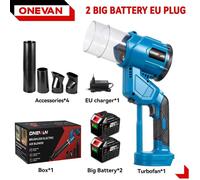 Souffleur électrique - Souffleur turbo sans fil 18 V - Avec 2 grandes batteries - 5 000 W - Haute pression - Appareil portatif - Argent
