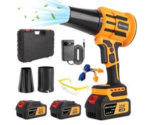Souffleur Feuille Batterie sans Fil Puissant Jardin Electrique Cordless Leaf Blower Douille Souffleuse pour Terrasse, Voiture, Neige et Poussière 40000 RPM avec 2x4.0Ah 21V Batteries Chargeur,2 Buses