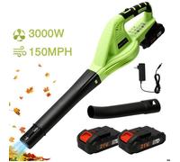 Souffleur feuilles électrique sans fil 3000W/21V - Souffleur a batterie (2×2.0Ah) - 2 vitesses - 15000r/min - 150MPH - Vent fort