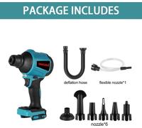 Souffleur rechargeable 5 en 1 - Aspirateur et pompe à air - 1000 W - 40 000 tr/min - 5 buses - Sans batterie - Bleu